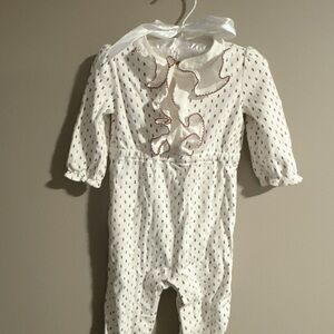 Janie and Jack White and Pink Patterned Footie